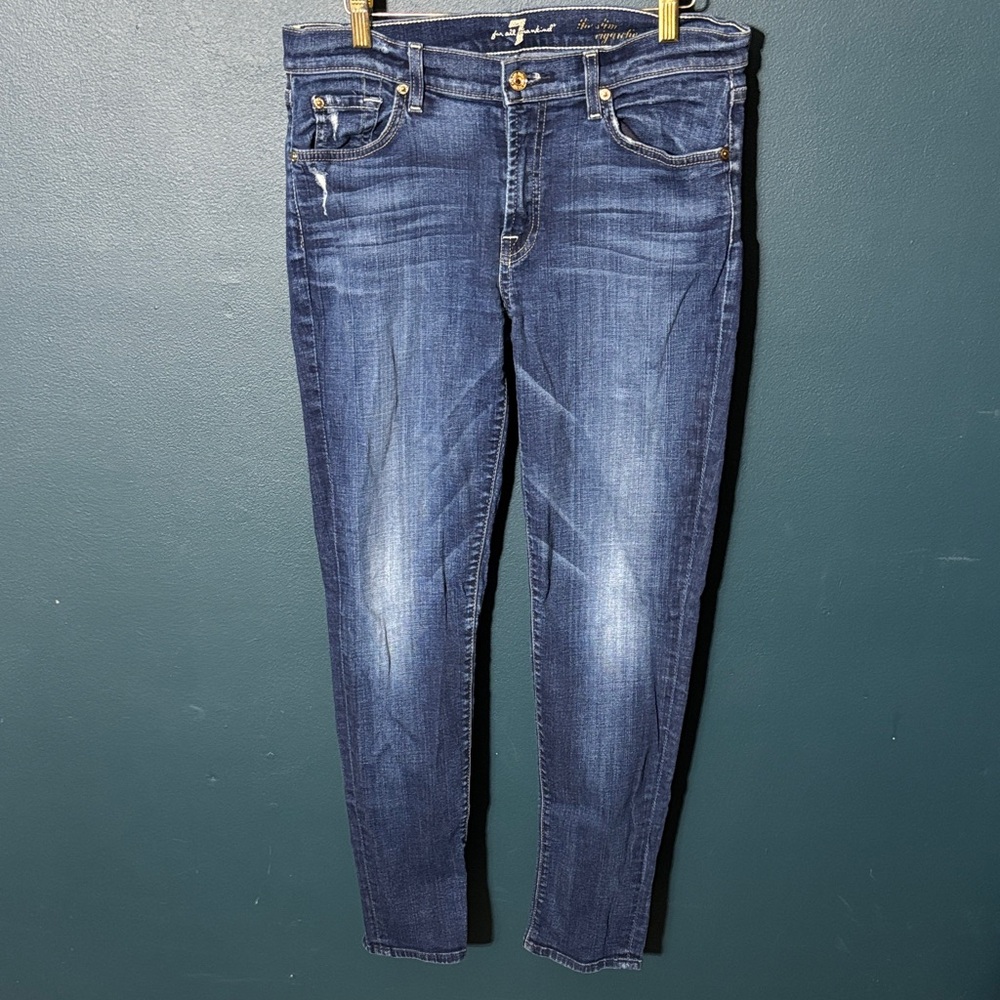 7 For All Mankind Women's The Slim Cigarette Dark Blue Skinny Jeans Size 31x29